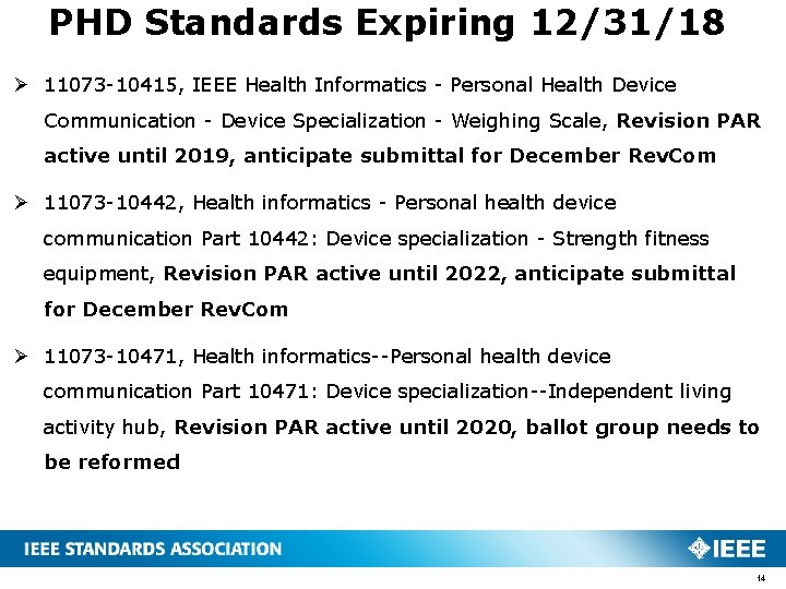 PHD Standards Expiring 12/31/18 Ø 11073 -10415, IEEE Health Informatics - Personal Health Device