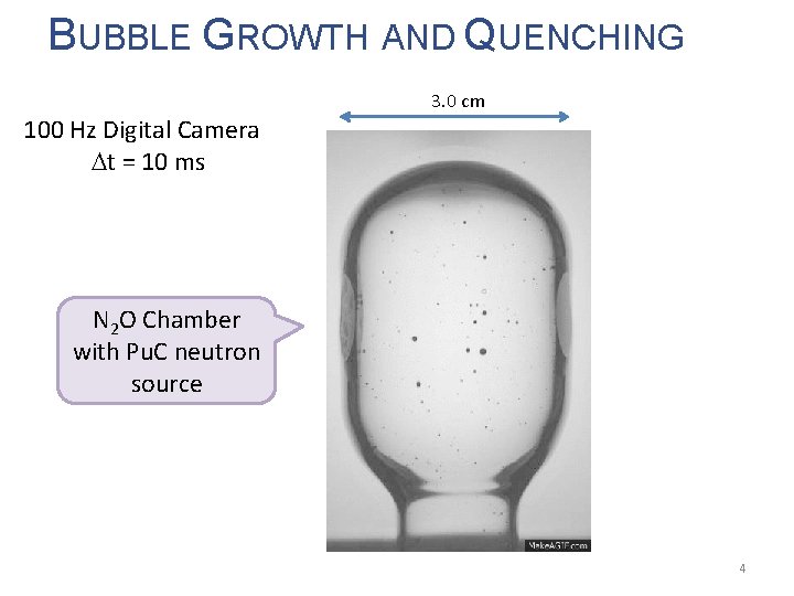 BUBBLE GROWTH AND QUENCHING 3. 0 cm 100 Hz Digital Camera Dt = 10