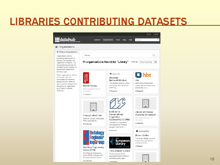 LIBRARIES CONTRIBUTING DATASETS 10 