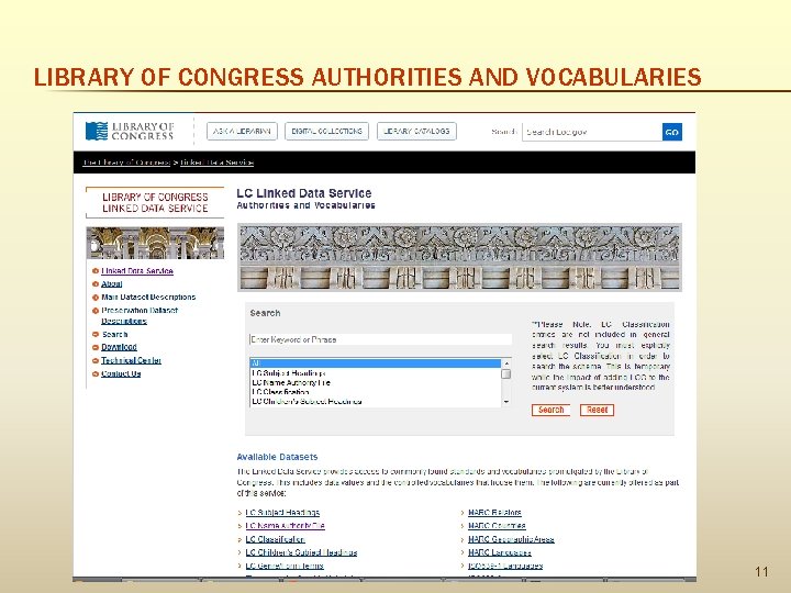 LIBRARY OF CONGRESS AUTHORITIES AND VOCABULARIES 11 