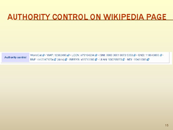 AUTHORITY CONTROL ON WIKIPEDIA PAGE 15 
