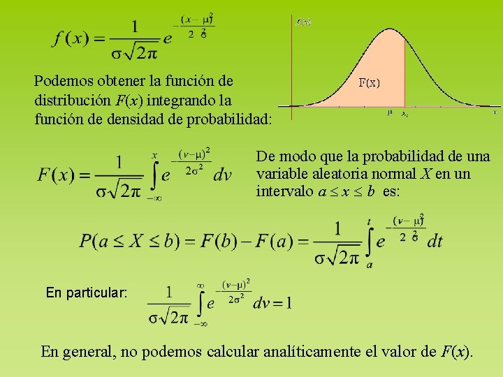 Podemos obtener la función de distribución F(x) integrando la función de densidad de probabilidad: