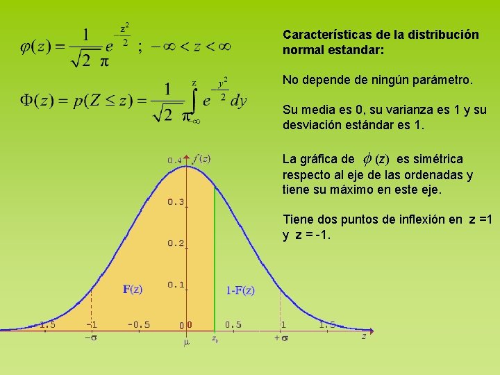 Características de la distribución normal estandar: No depende de ningún parámetro. Su media es