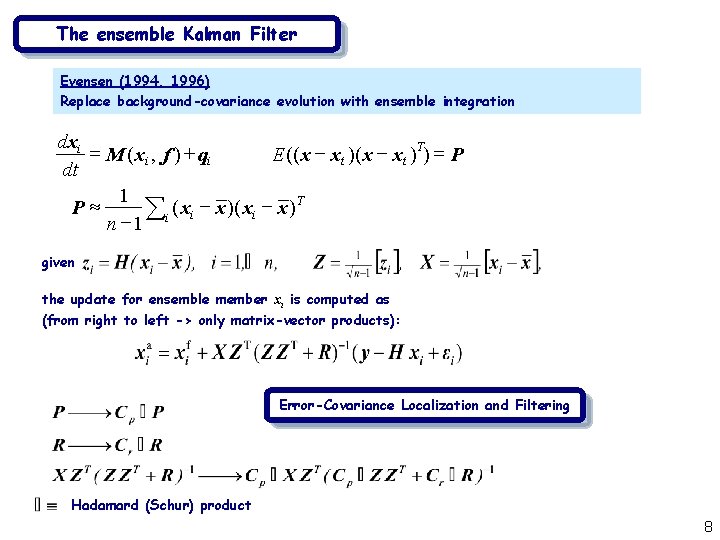 The ensemble Kalman Filter Evensen (1994, 1996) Replace background-covariance evolution with ensemble integration dxi