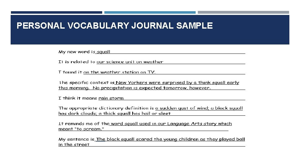 PERSONAL VOCABULARY JOURNAL SAMPLE 