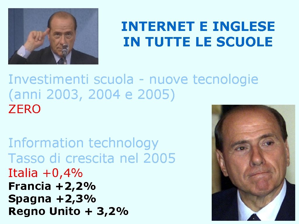 INTERNET E INGLESE IN TUTTE LE SCUOLE Investimenti scuola - nuove tecnologie (anni 2003,