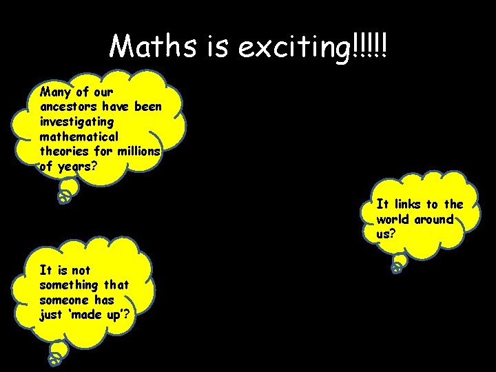 Maths is exciting!!!!! Many of our ancestors have been investigating mathematical theories for millions