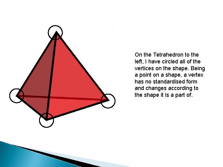 On the Tetrahedron to the left, I have circled all of the vertices on