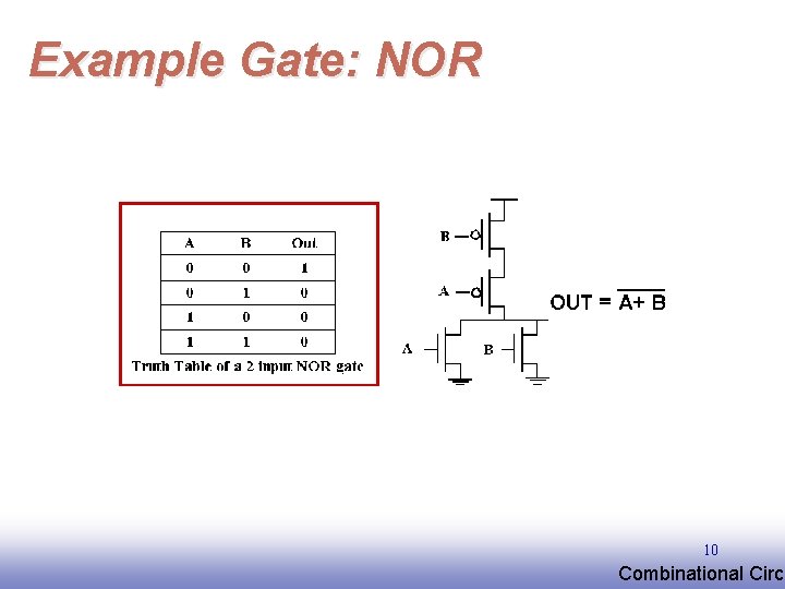 Example Gate: NOR 10 EE 141 Combinational Circu 