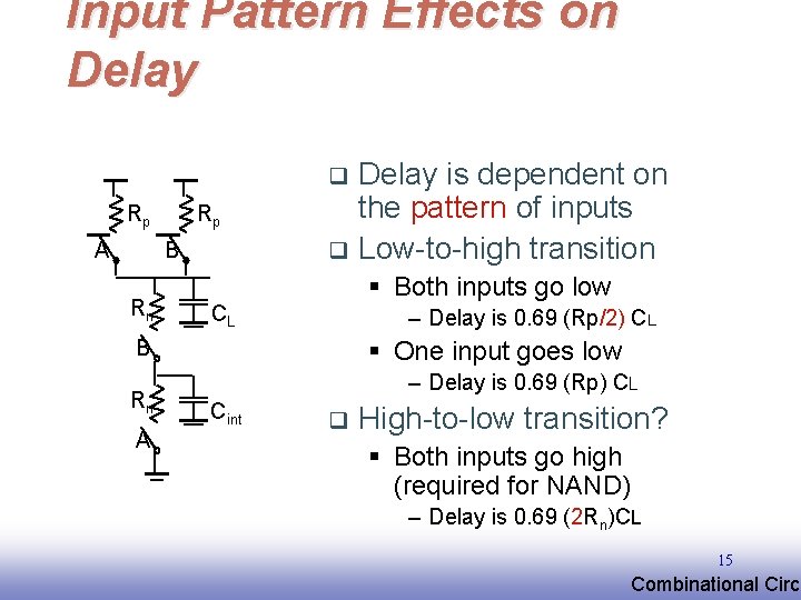 Input Pattern Effects on Delay is dependent on the pattern of inputs q Low-to-high