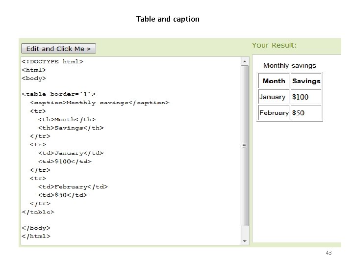 Table and caption 43 Table and caption 43