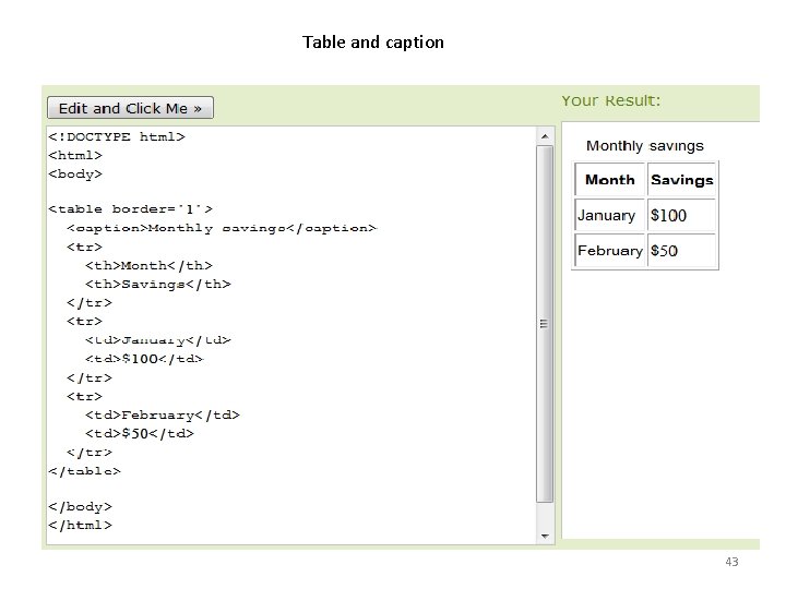 Table and caption 43 