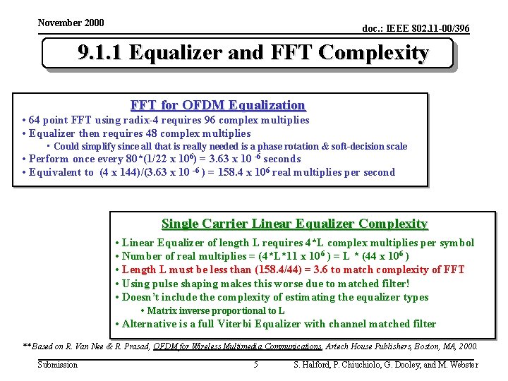 November 2000 doc. : IEEE 802. 11 -00/396 9. 1. 1 Equalizer and FFT