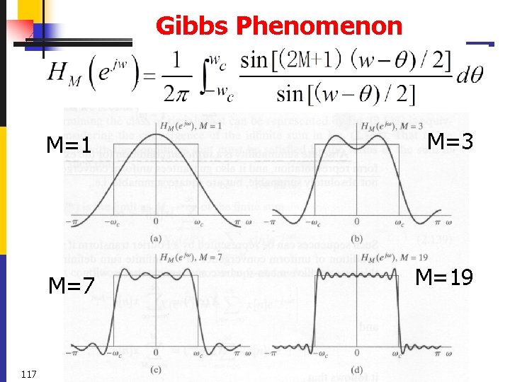 Gibbs Phenomenon 117 M=1 M=3 M=7 M=19 