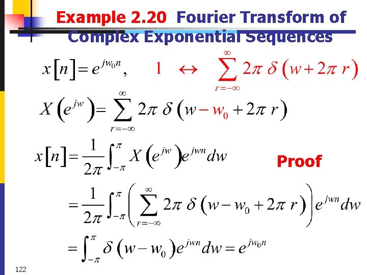 Example 2. 20 Fourier Transform of Complex Exponential Sequences Proof 122 