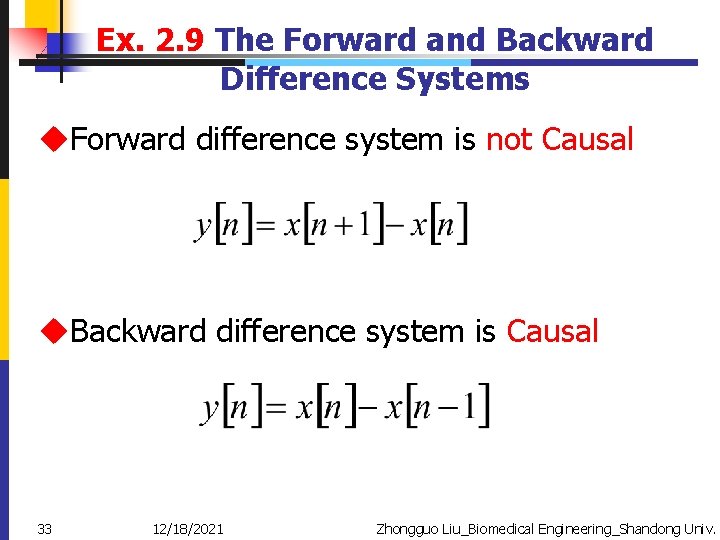 Ex. 2. 9 The Forward and Backward Difference Systems u. Forward difference system is