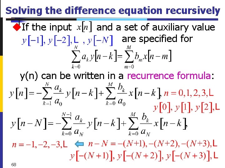 Solving the difference equation recursively u. If the input and a set of auxiliary