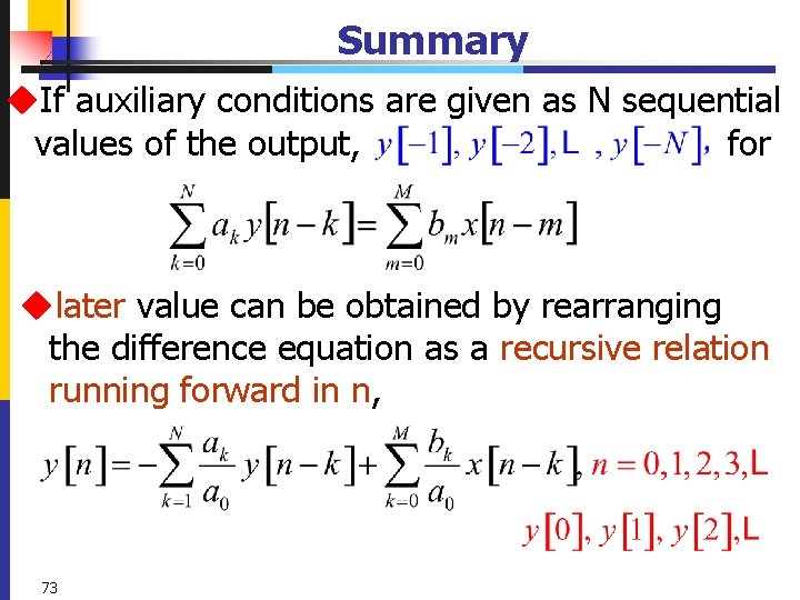 Summary u. If auxiliary conditions are given as N sequential values of the output,