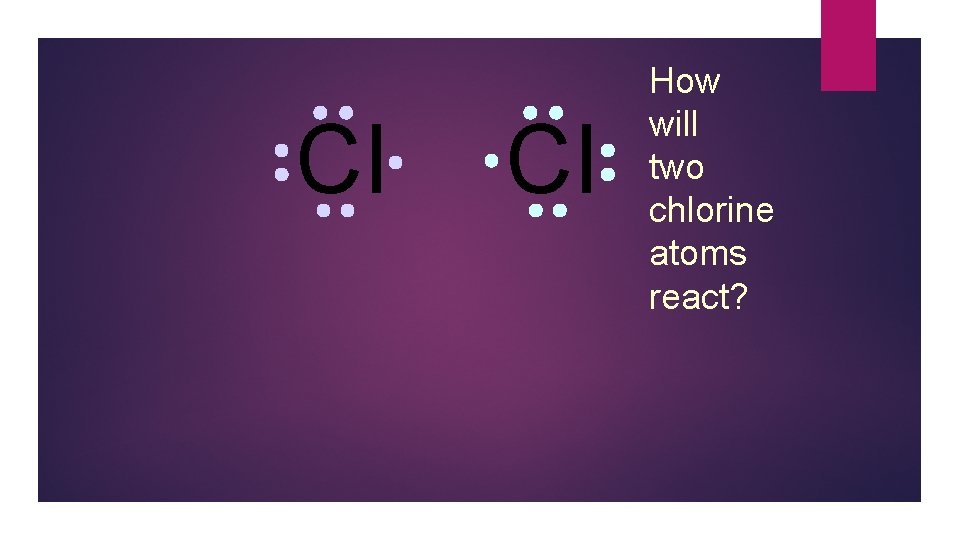 Cl Cl How will two chlorine atoms react? 
