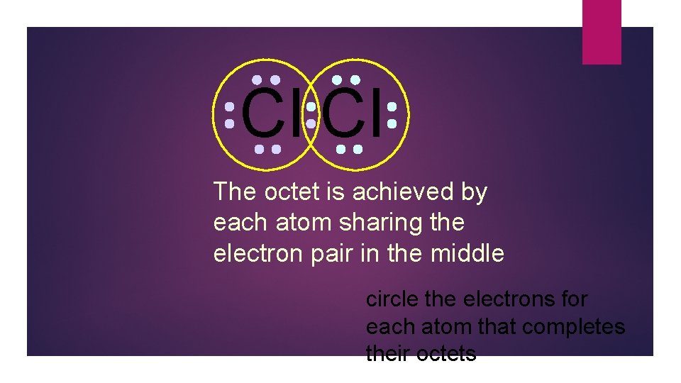 Cl Cl The octet is achieved by each atom sharing the electron pair in