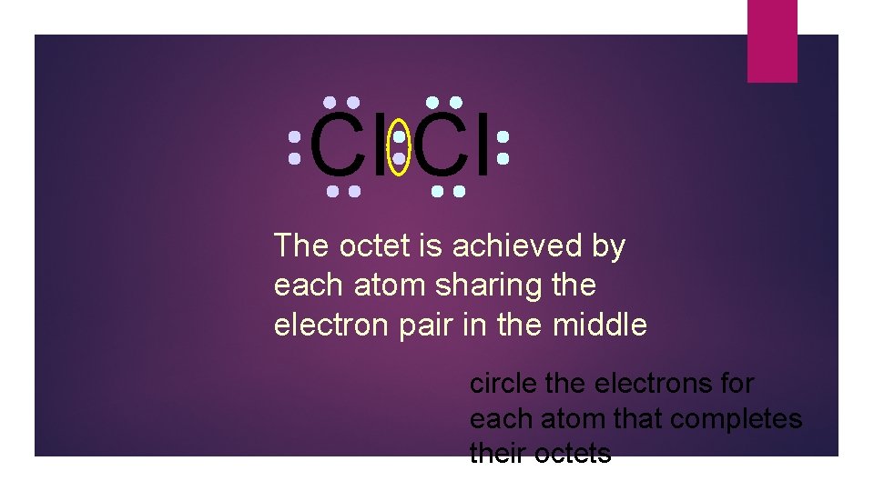 Cl Cl The octet is achieved by each atom sharing the electron pair in