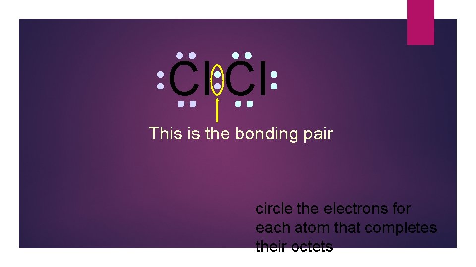 Cl Cl This is the bonding pair circle the electrons for each atom that