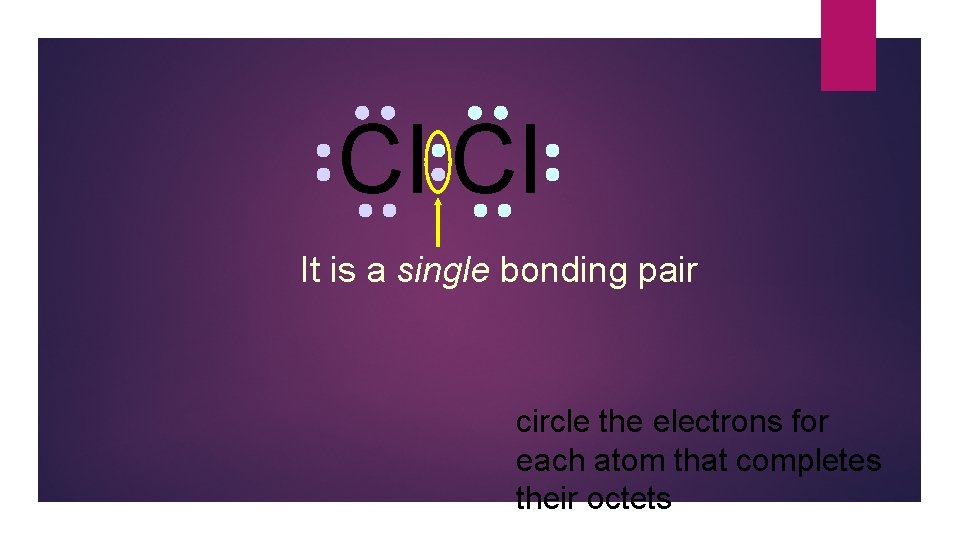 Cl Cl It is a single bonding pair circle the electrons for each atom