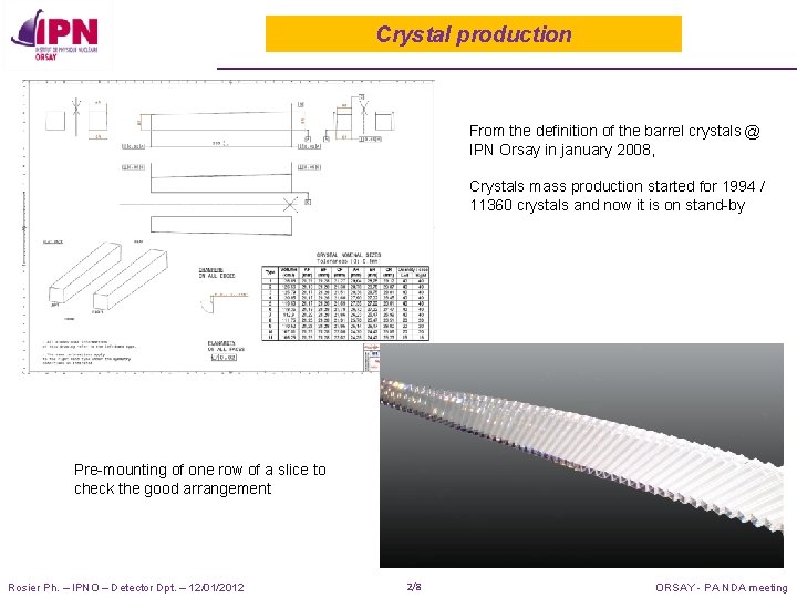 Crystal production From the definition of the barrel crystals @ IPN Orsay in january