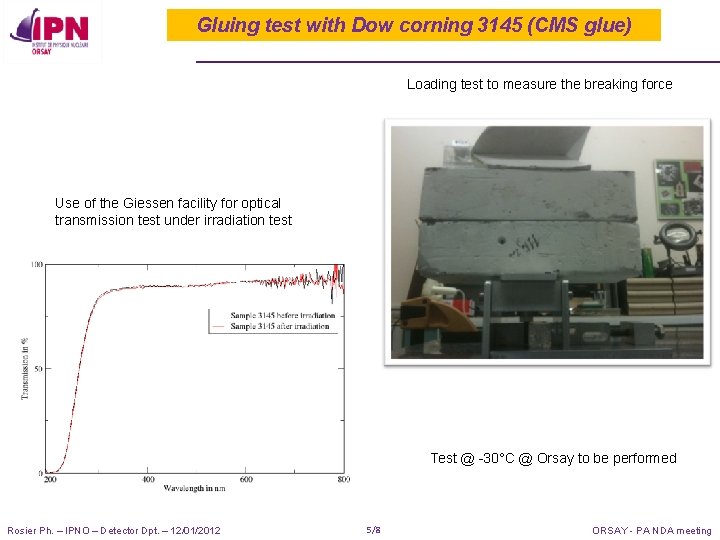 Gluing test with Dow corning 3145 (CMS glue) Loading test to measure the breaking