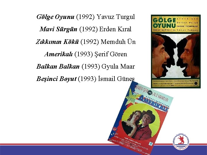 Gölge Oyunu (1992) Yavuz Turgul Mavi Sürgün (1992) Erden Kıral Zıkkımın Kökü (1992) Memduh