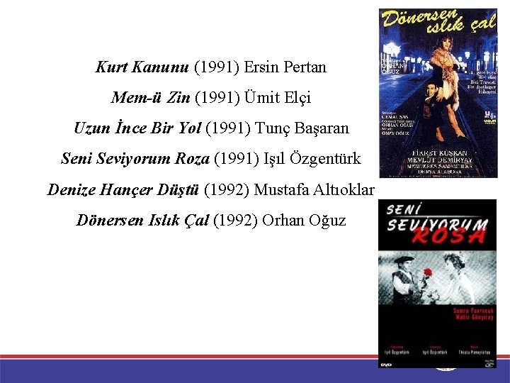 Kurt Kanunu (1991) Ersin Pertan Mem-ü Zin (1991) Ümit Elçi Uzun İnce Bir Yol