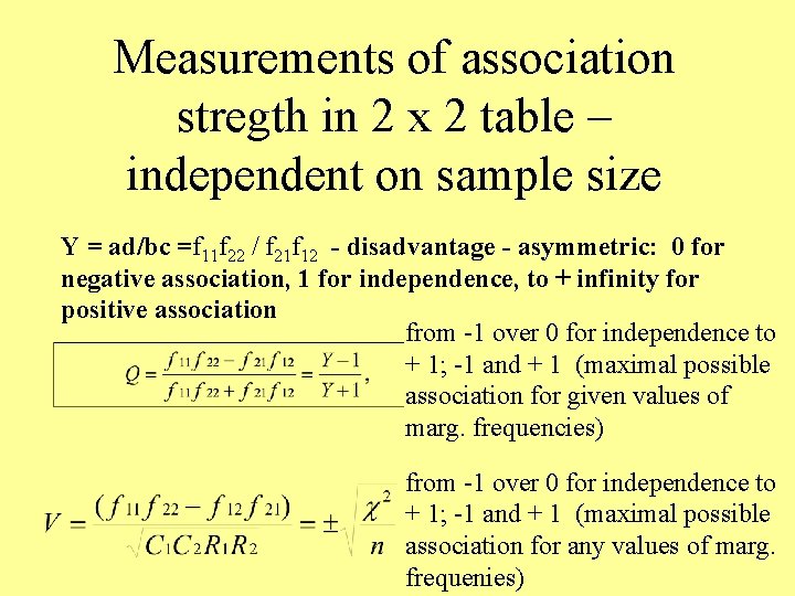 Measurements of association stregth in 2 x 2 table – independent on sample size