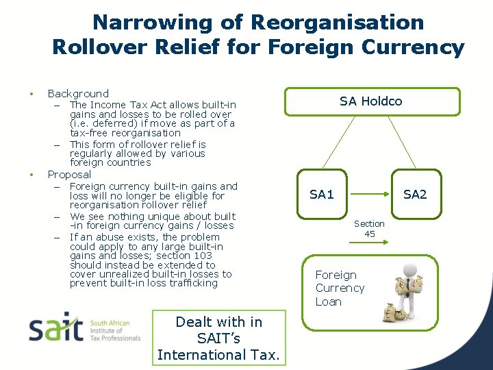 Narrowing of Reorganisation Rollover Relief for Foreign Currency • Background – The Income Tax