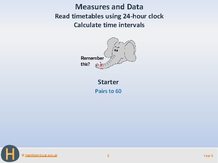 Measures and Data Read timetables using 24 -hour clock Calculate time intervals Starter Pairs