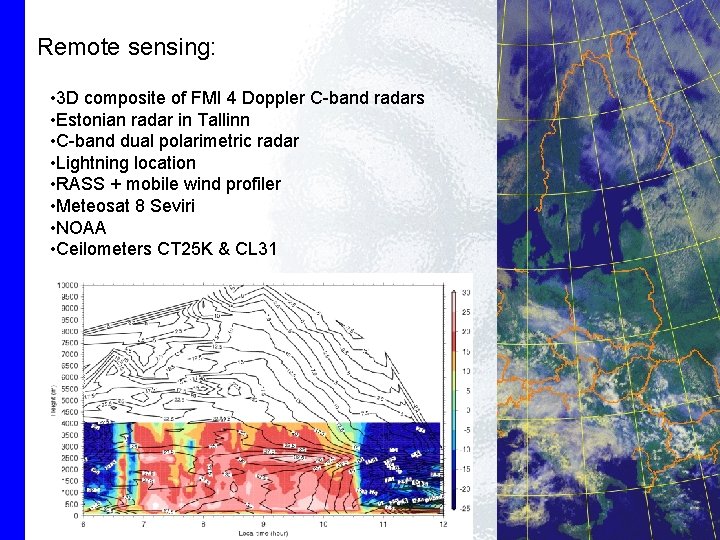 Remote sensing: • 3 D composite of FMI 4 Doppler C-band radars • Estonian