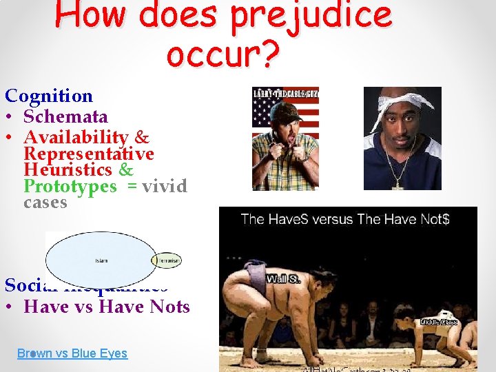 How does prejudice occur? Cognition • Schemata • Availability & Representative Heuristics & Prototypes