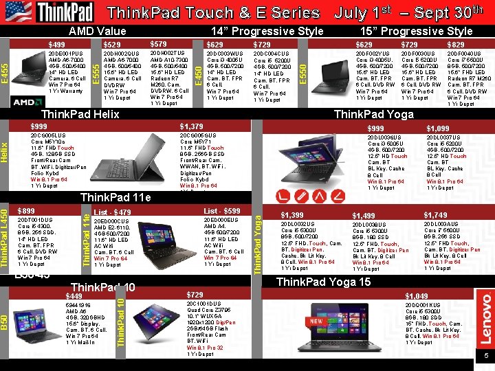 Think. Pad Touch & E Series July 1 st – Sept 30 th 14”