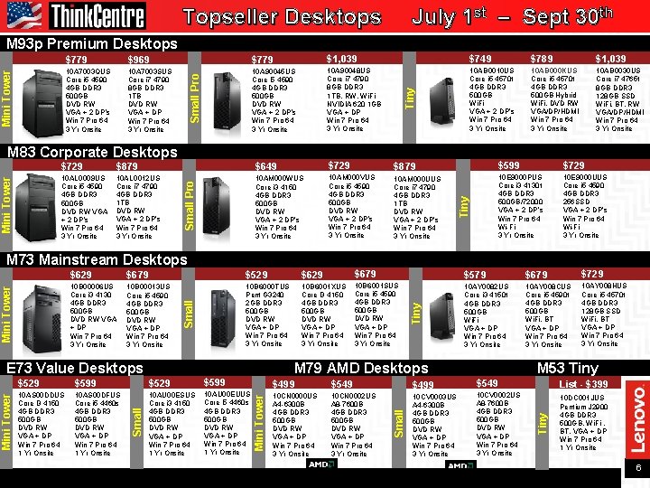 Topseller Desktops July 1 st – Sept 30 th $969 $779 $1, 039 $749