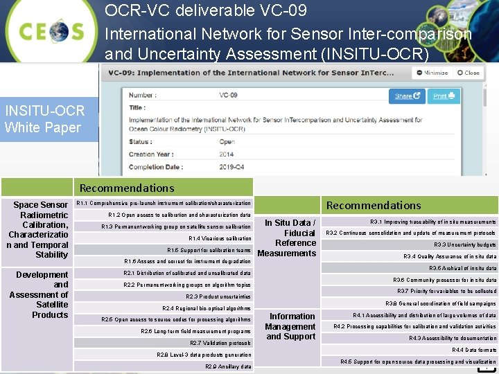 OCR-VC deliverable VC-09 International Network for Sensor Inter-comparison and Uncertainty Assessment (INSITU-OCR) INSITU-OCR White