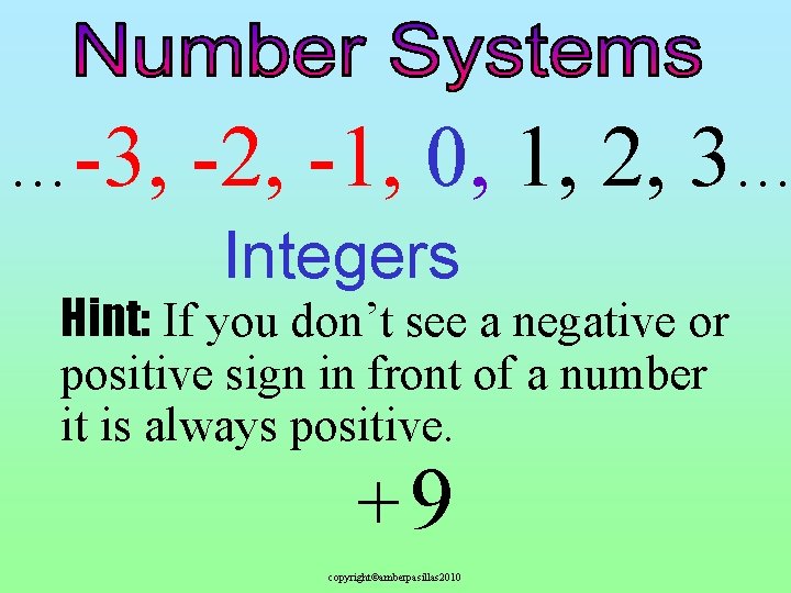 …-3, -2, -1, 0, 1, 2, 3… Integers Hint: If you don’t see a