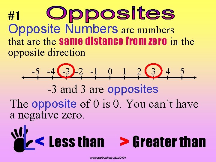 #1 Opposite Numbers are numbers that are the same distance from zero in the