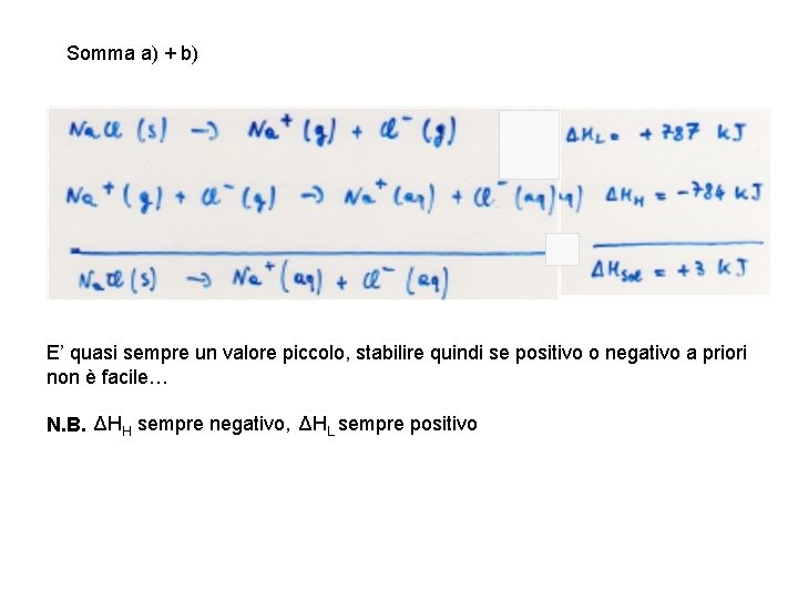 Somma a) + b) E’ quasi sempre un valore piccolo, stabilire quindi se positivo