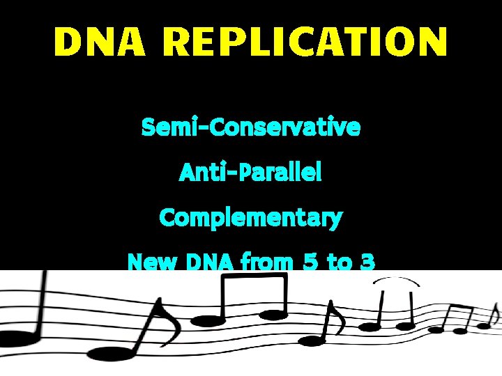 DNA REPLICATION Semi-Conservative Anti-Parallel Complementary New DNA from 5 to 3 