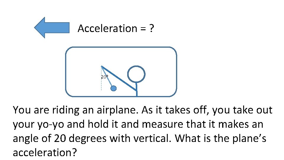 Acceleration = ? 20 o You are riding an airplane. As it takes off, Acceleration = ? 20 o You are riding an airplane. As it takes off,