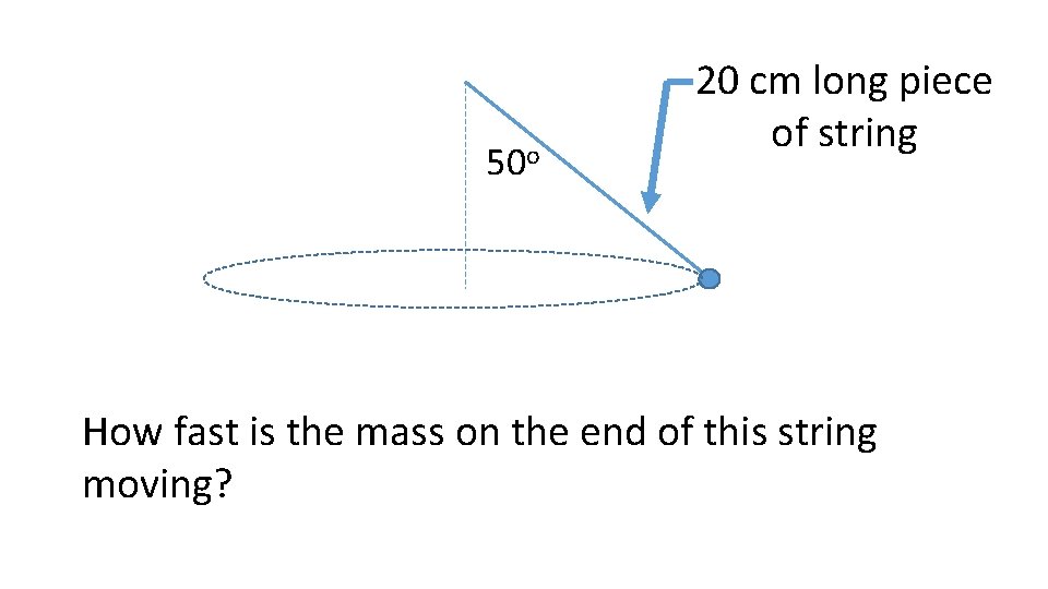 50 o 20 cm long piece of string How fast is the mass on 50 o 20 cm long piece of string How fast is the mass on