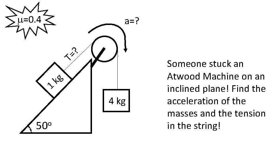m=0. 4 a=? ? = T g k 1 4 kg 50 o Someone m=0. 4 a=? ? = T g k 1 4 kg 50 o Someone