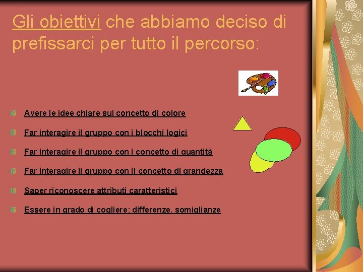 Gli obiettivi che abbiamo deciso di prefissarci per tutto il percorso: Avere le idee