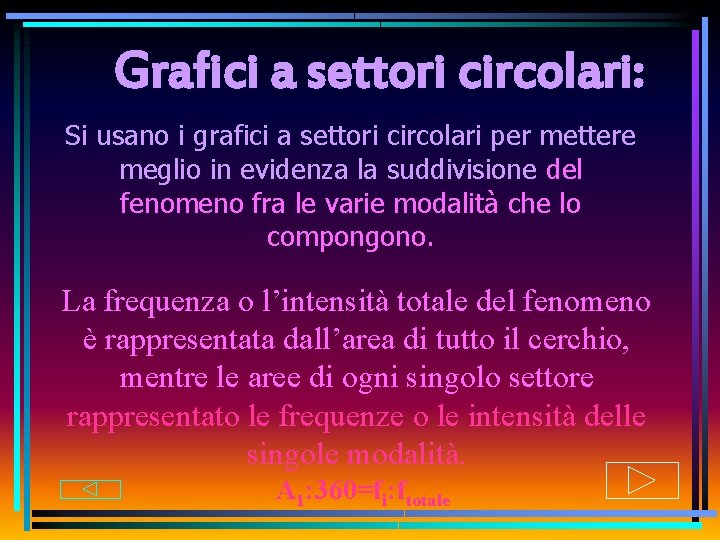 Grafici a settori circolari: Si usano i grafici a settori circolari per mettere meglio