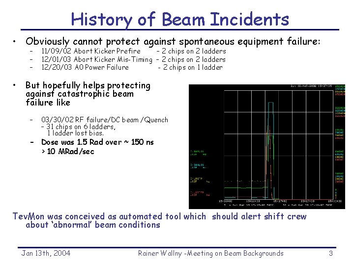 History of Beam Incidents • Obviously cannot protect against spontaneous equipment failure: – –