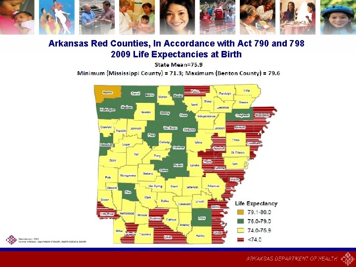 Arkansas Red Counties, In Accordance with Act 790 and 798 2009 Life Expectancies at